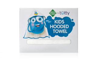 Дитячий рушник з куточком Green Fiber & Totty, біле з блакитним кантом